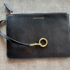 Calvin Klein Black Leather Wristlet with gold hardware